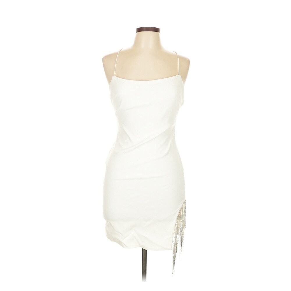 NWT fashion nova mini borrowed heart White Silver Rhinestone Fringe Mini L